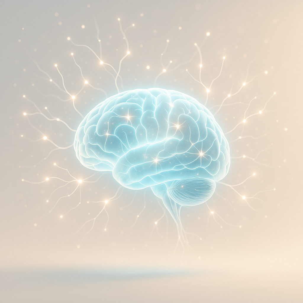 Illustration 3D d’un cerveau lumineux symbolisant la reprogrammation mentale.