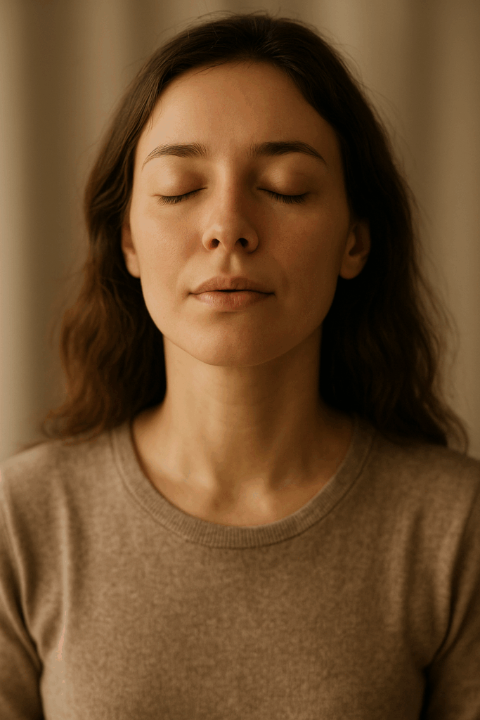 Personne détendue les yeux fermés, symbole du bien-être retrouvé grâce à l’hypnose pour arrêter de fumer