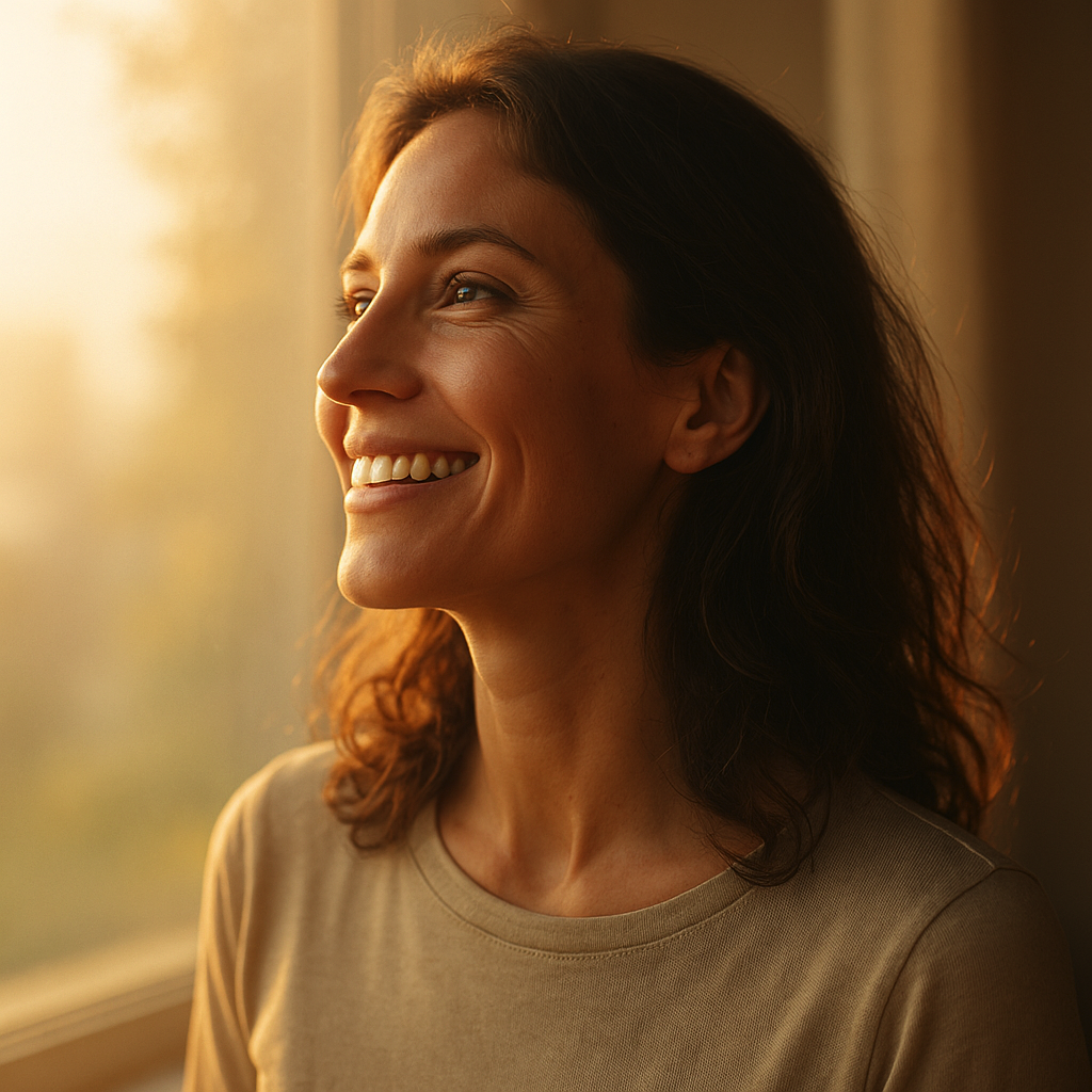ersonne souriante retrouvant sa liberté après une séance d’hypnose pour arrêter de fumer à distance.
